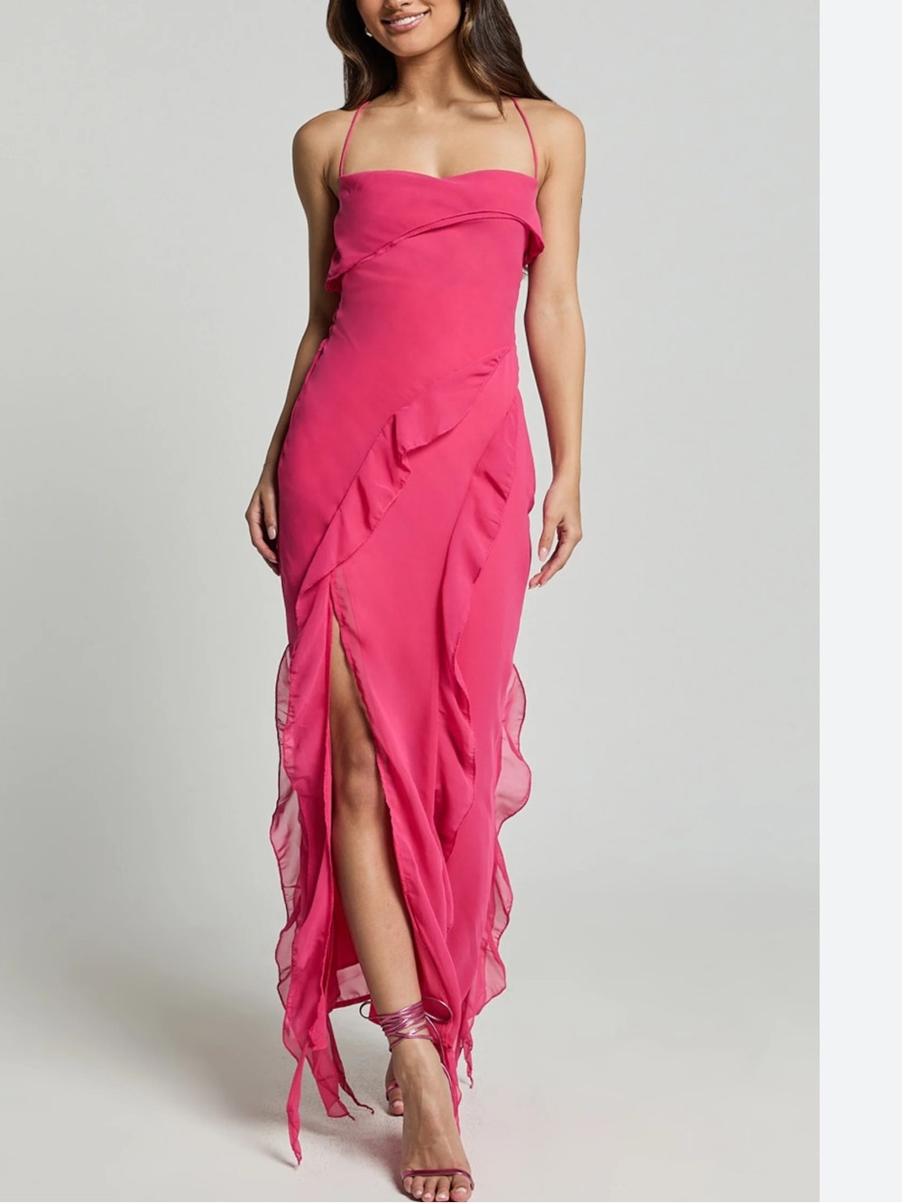 Showpo Connie Ruffled midi in Dress Hot Pink Size 10